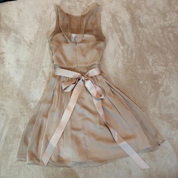 Embellished Chiffon Sleeveless Party Dress – Beige/Nude – Beaded Waistband – XS - Picture 6 of 6